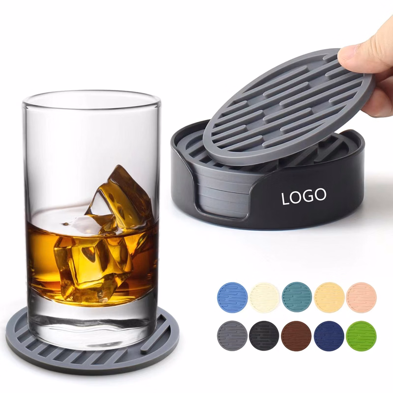 Set Of 6 Silicone Coasters For Drinks With Holder