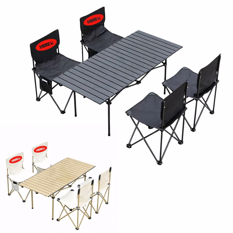 Portable Folding Camping Table & Moon Chair 5-Piece Set