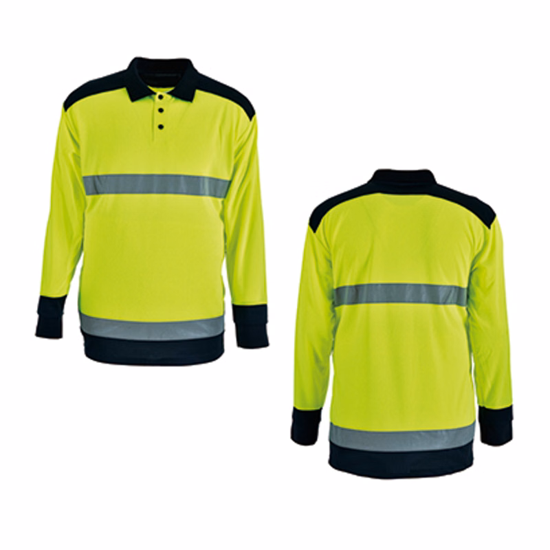 VISIPRO Long Sleeve Reflective Safety Polo with Black Trim -