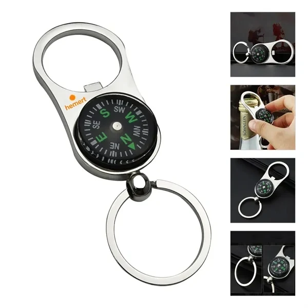 Custom Metal 3.78-inch Bottle Opener Compass Keychain — Adventure & Travel Promo Gear 1