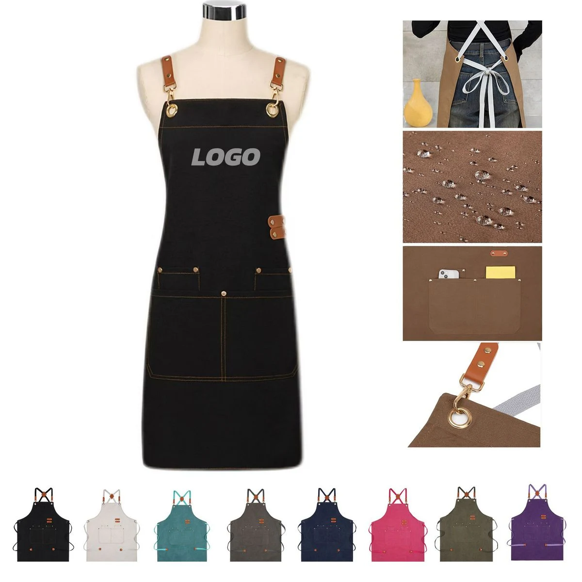 MOQ10 Canvas Waterproof Oilproof Pockets Apron Kitchen 1