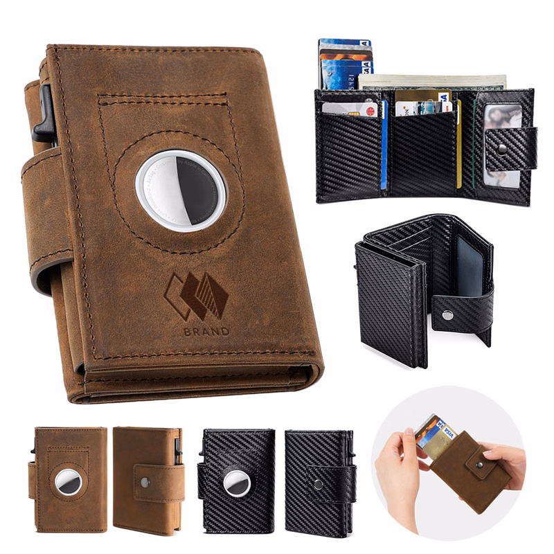 Crazy Horse Leather Wallet With Tracker Compartment