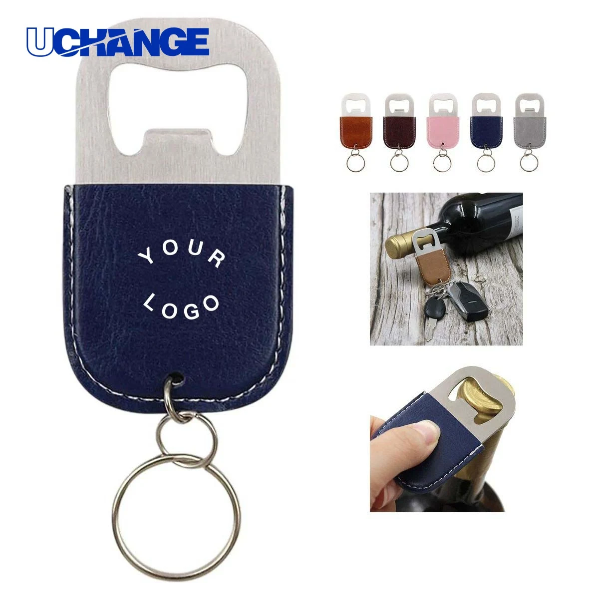PU Leather Stainless Steel Bottle Opener Keychain Tool 1
