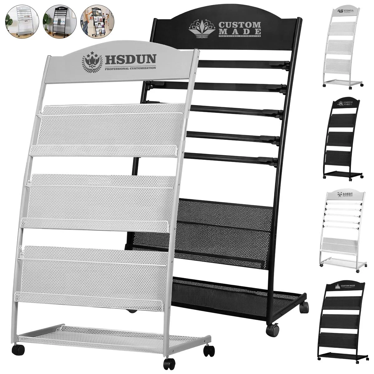 Mobile Floor-Standing Newspaper & Magazine Display Rack 1