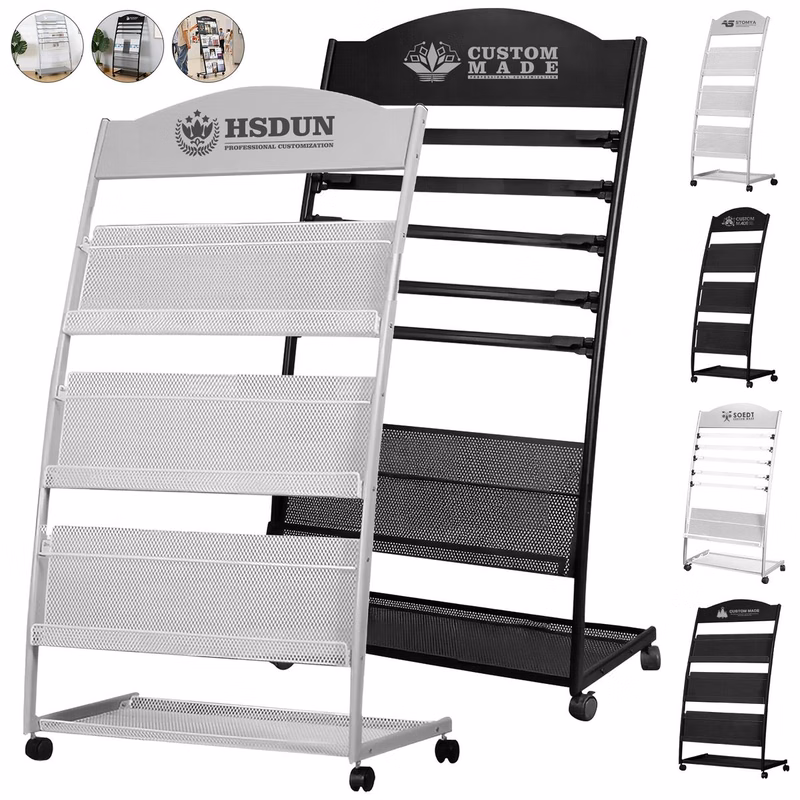Mobile Floor-Standing Newspaper & Magazine Display Rack