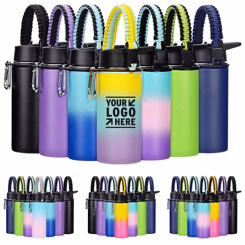 Double Wall BPA-Free Stainless Steel Mouth Straw Spout Lid Paracord Handle Insulated Water Bottle