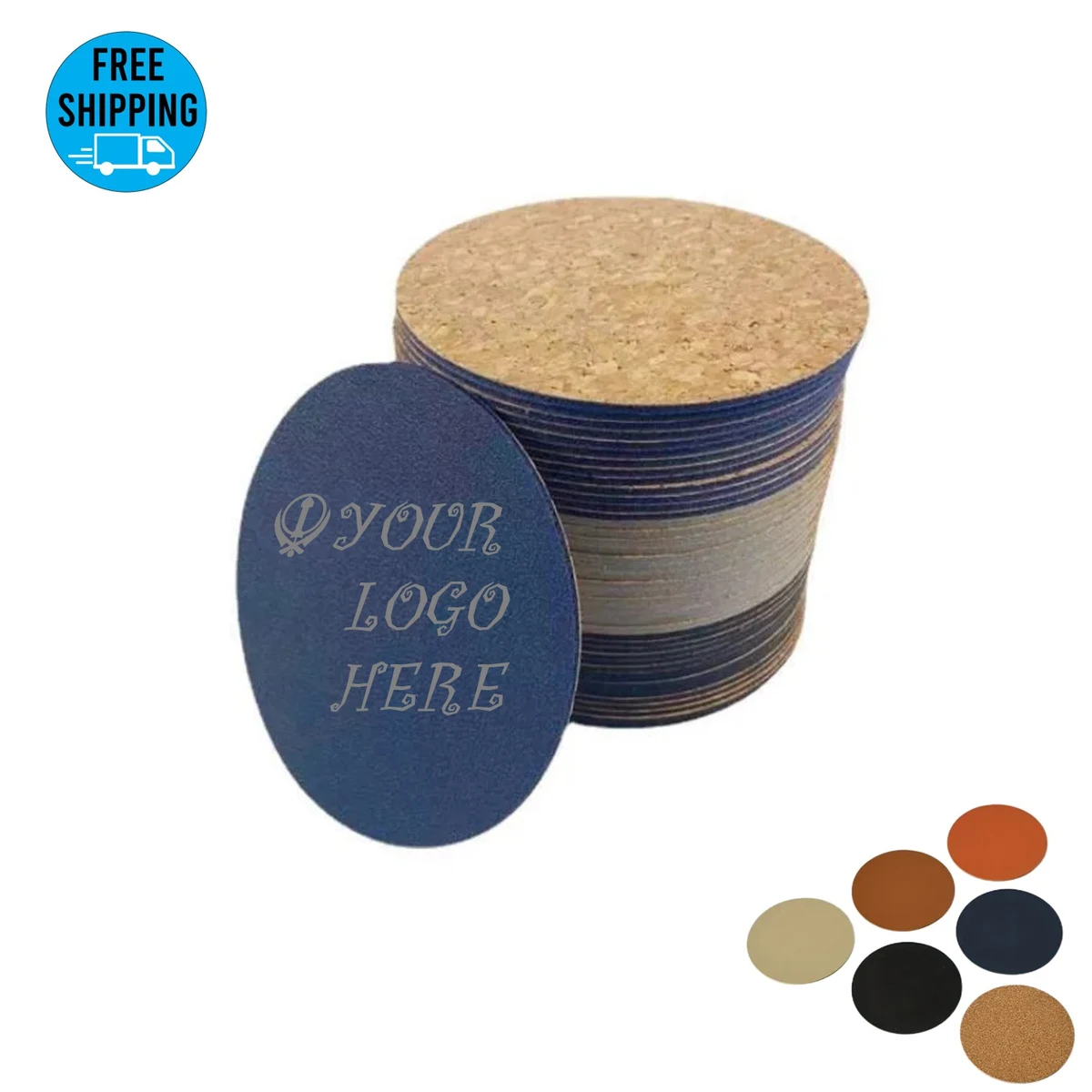Round leather and Cork Coaster 1