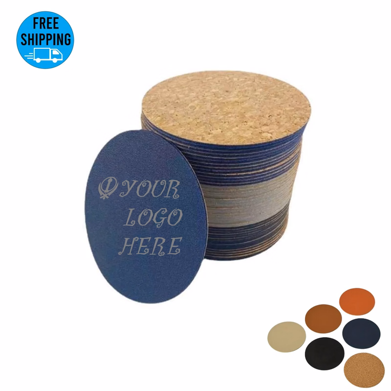 Round leather and Cork Coaster
