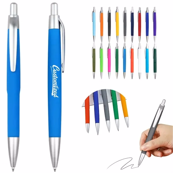 Custom Click Ballpoint Pen with Rubber Grip and Metal Clip — Office & Trade Show