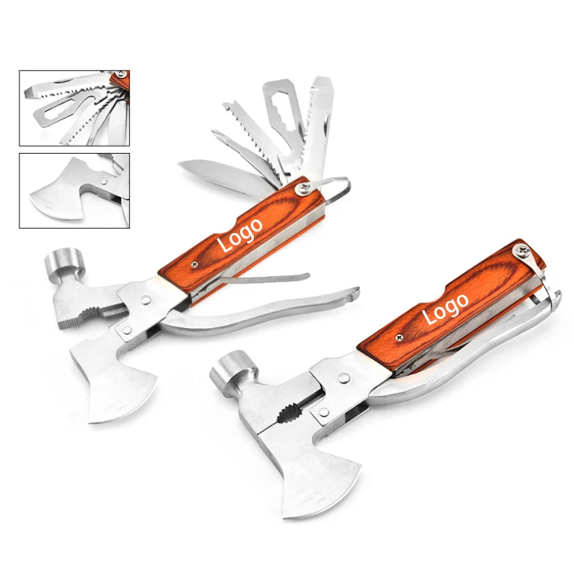 Outdoor Stainless Steel Multi-Tool with Wooden Handle 1