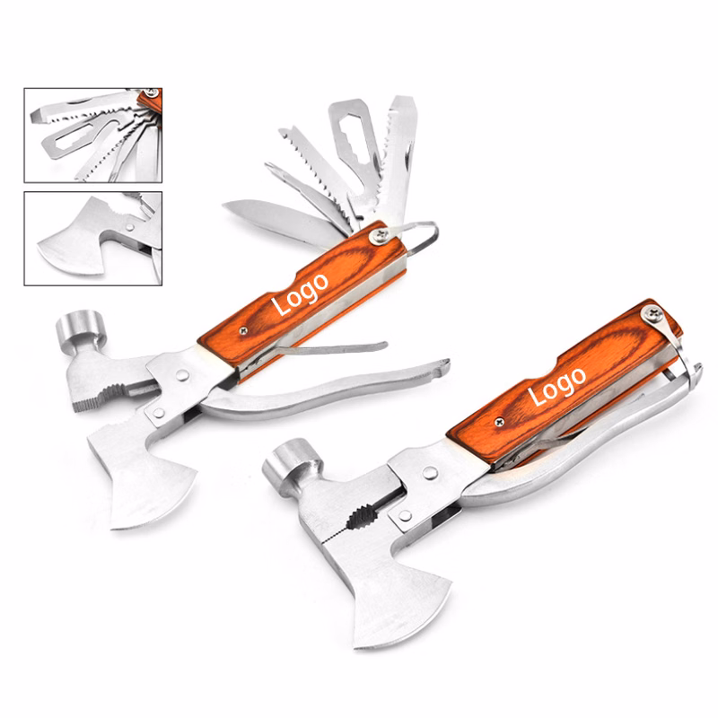 Outdoor Stainless Steel Multi-Tool with Wooden Handle