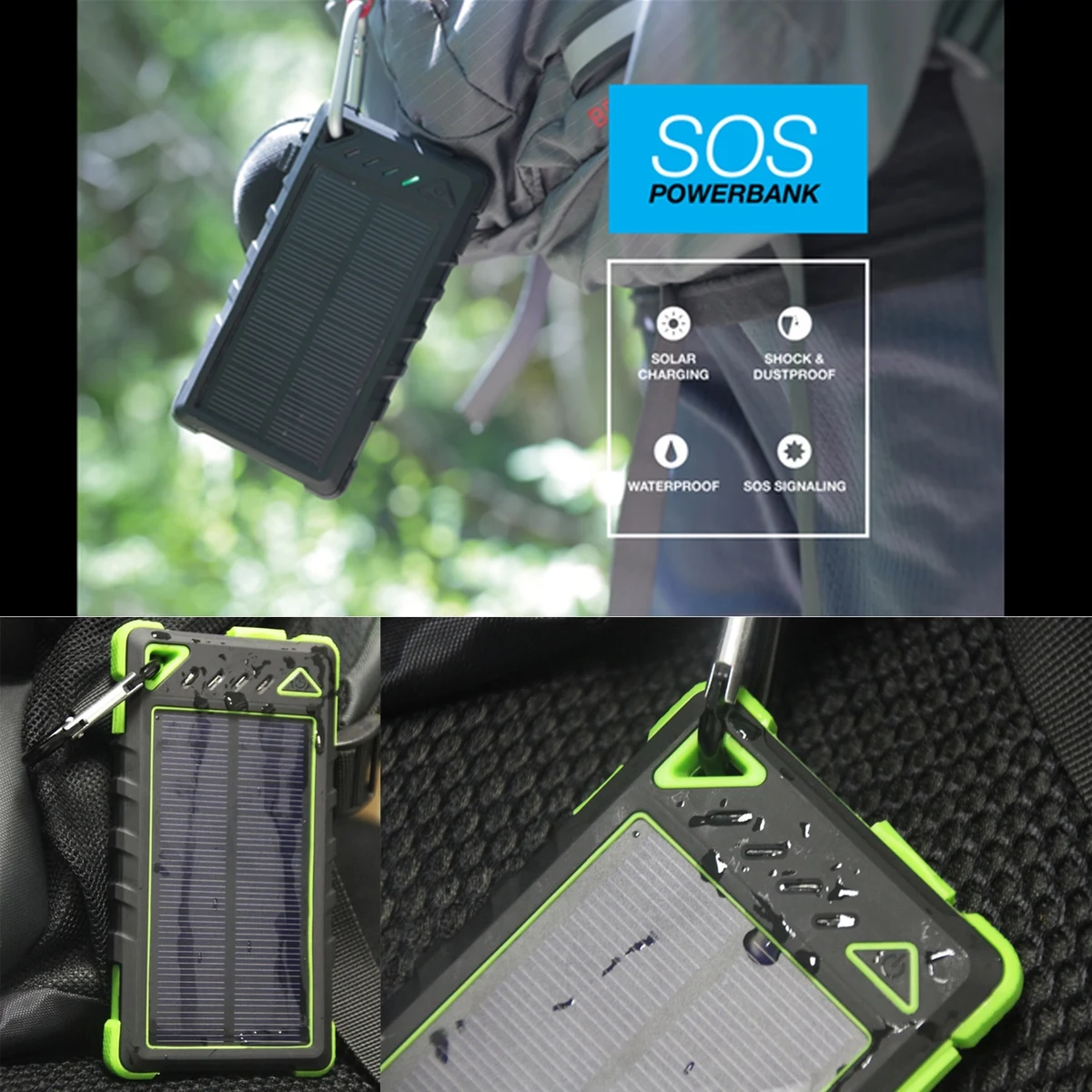 Waterproof Solar Phone Charger for Outdoor Camping Travel 1