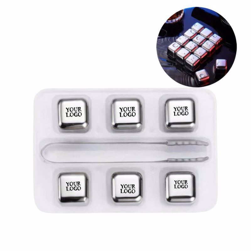 6 Pack Stainless Steel Ice Cubes With Tongs