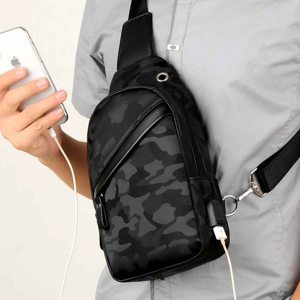 Pu Leather Slingchest Shoulder Backpack W/Usb Charging Port 1