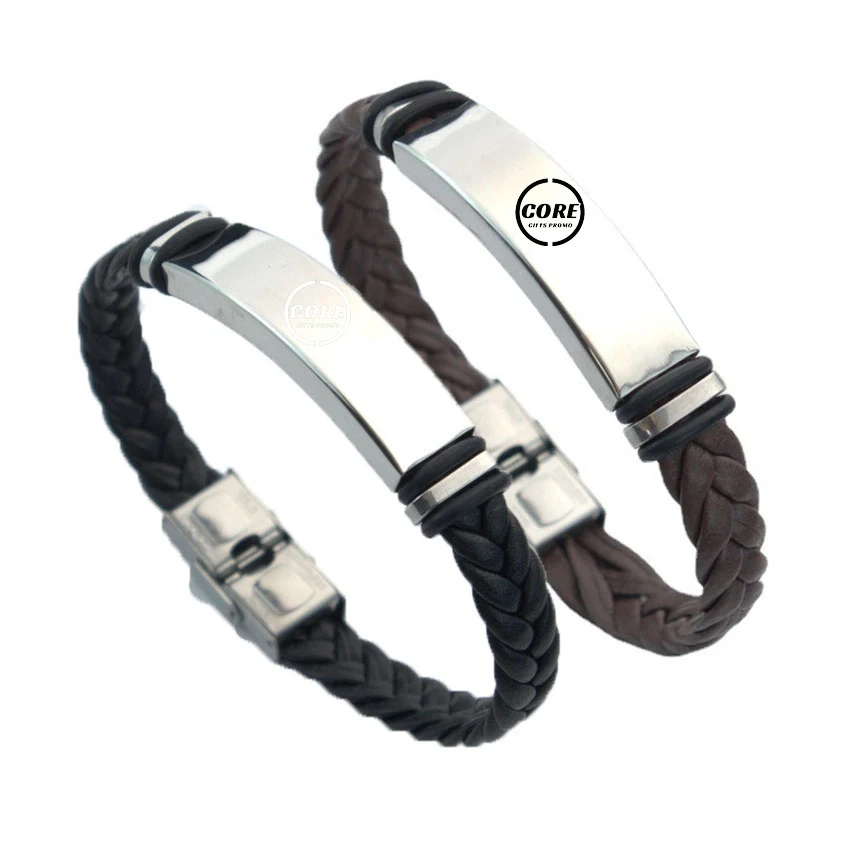 Custom Stainless Steel Leather Bracelet 1