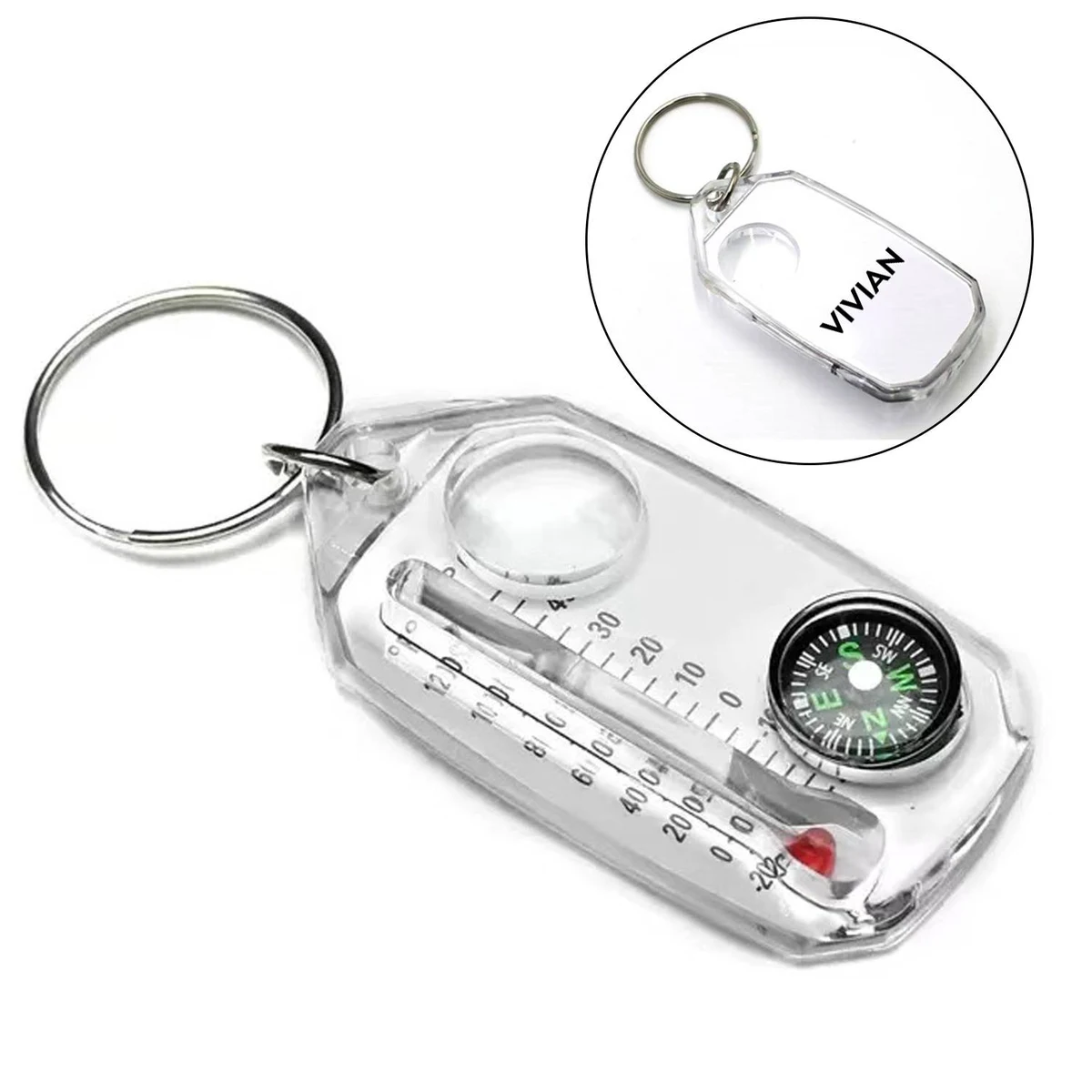 Portable Compass & Thermometer Keychain 1