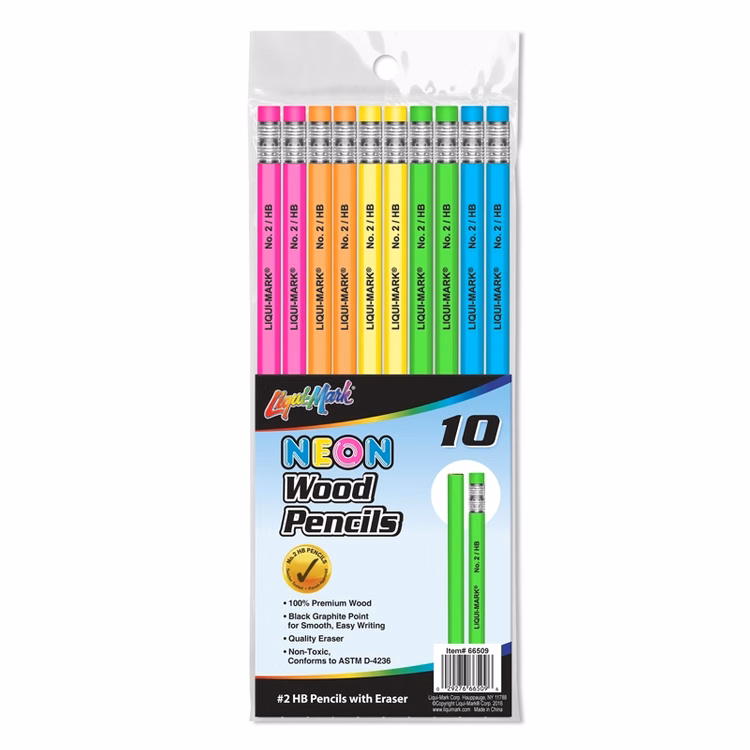 10 Pack of NEON #2 Pencils with Eraser