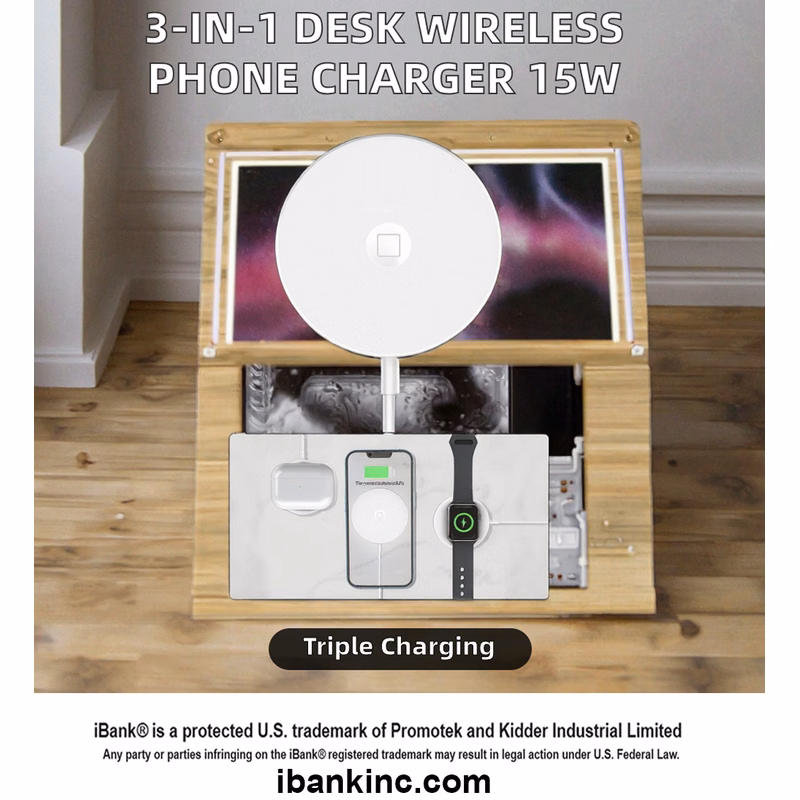 iBank ® Portable Desk Wireless Charger 3-in-1 with Mobile Phone Holder