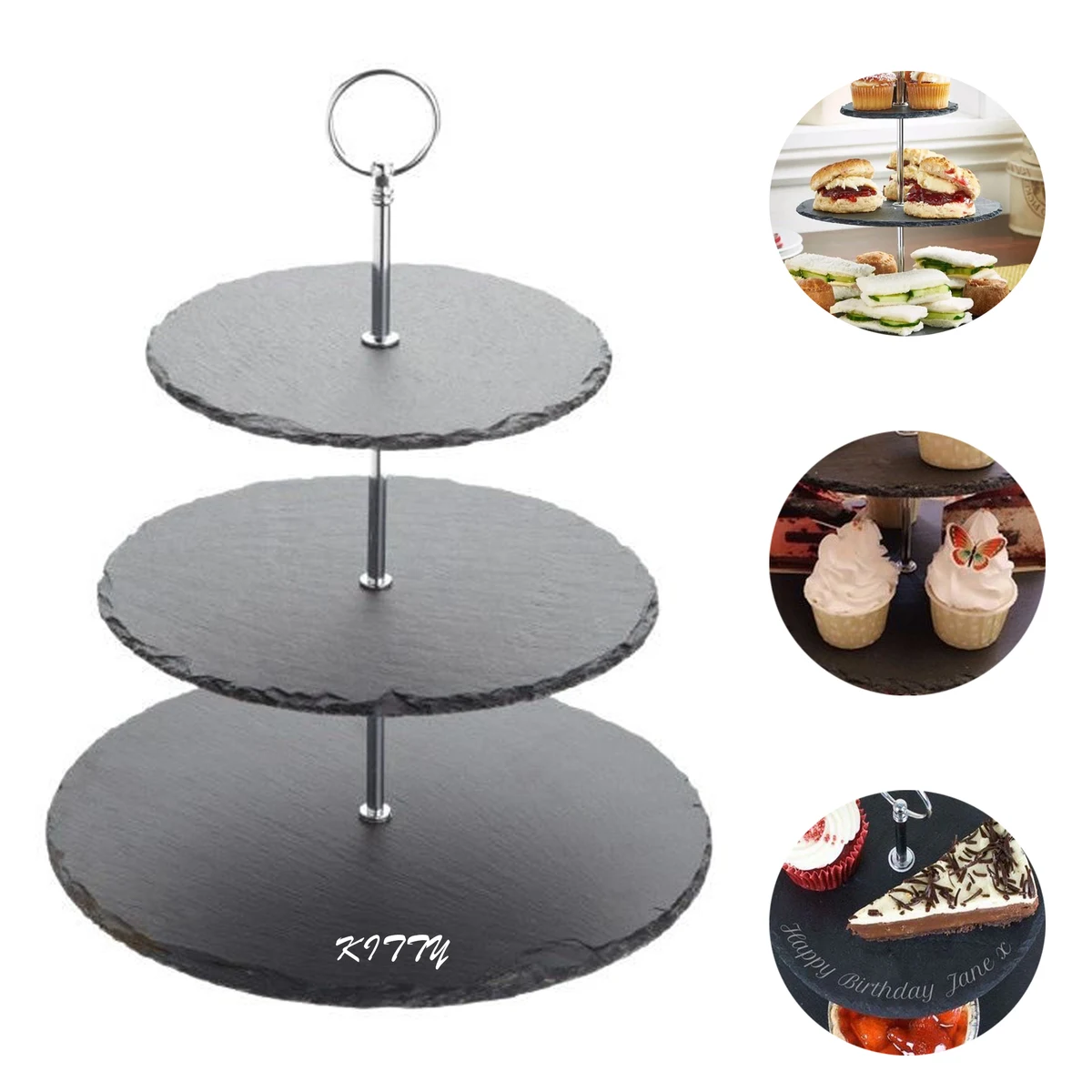 Natural Round Slate 3-Tier Cake Stand 1