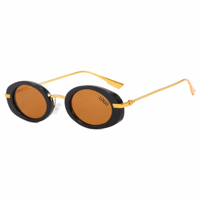 Unisex Oval Metal Temple Sunglasses