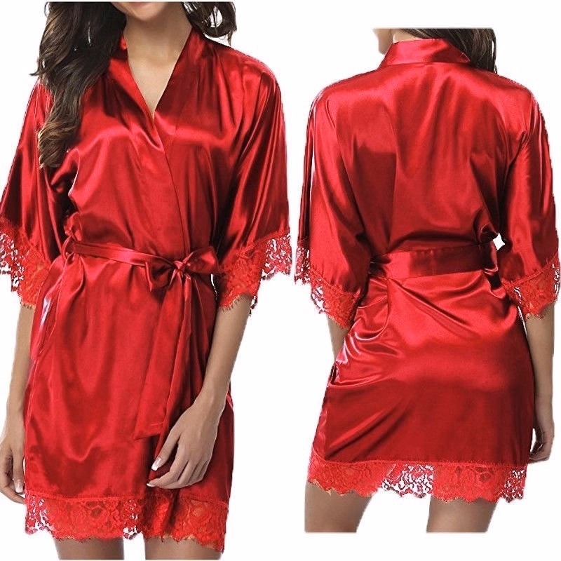 Women's Satin Robe Lace Kimono Apparel