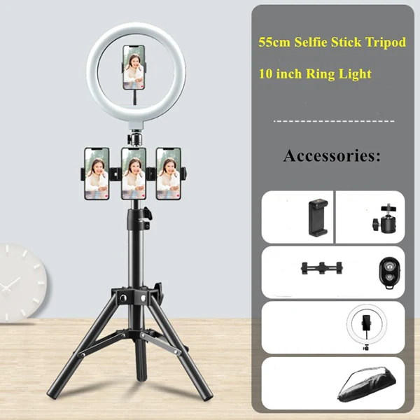 55cm Selfie Desktop Bracket Phone Holder With 10" Ring Li 1