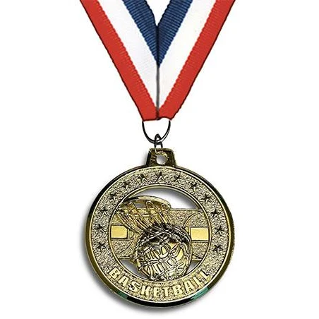 Medallion: 2" Circle Cut Out Basketball Gold with 1