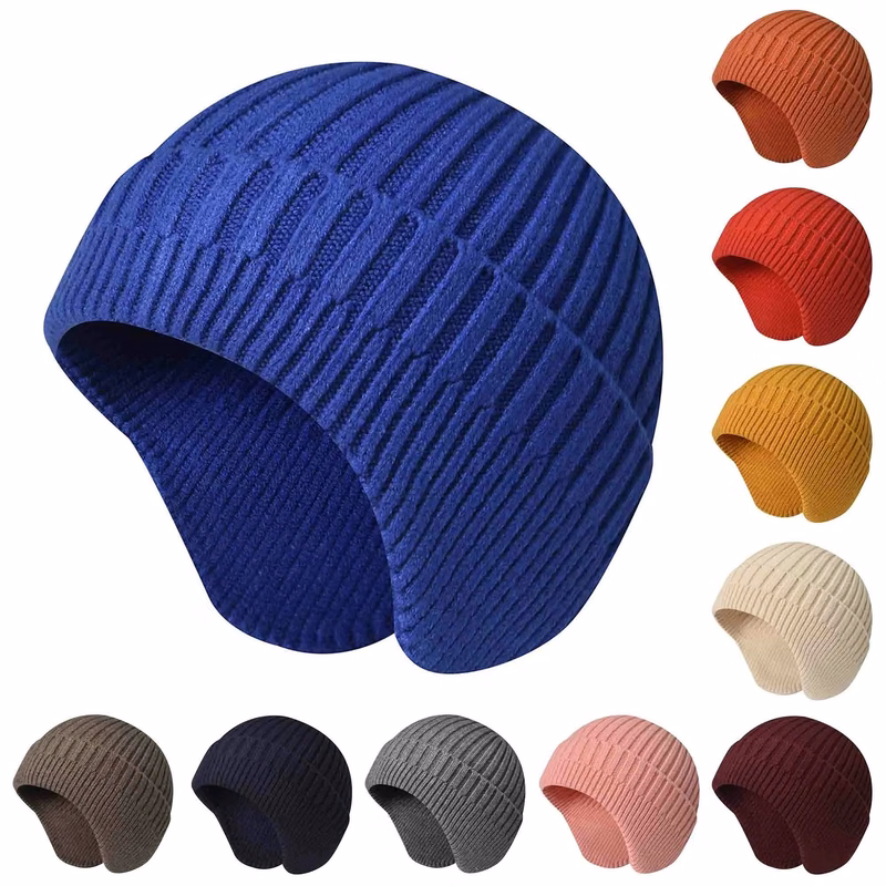 Winter Knitted Hat Slouchy Knit Beanie with Earflaps