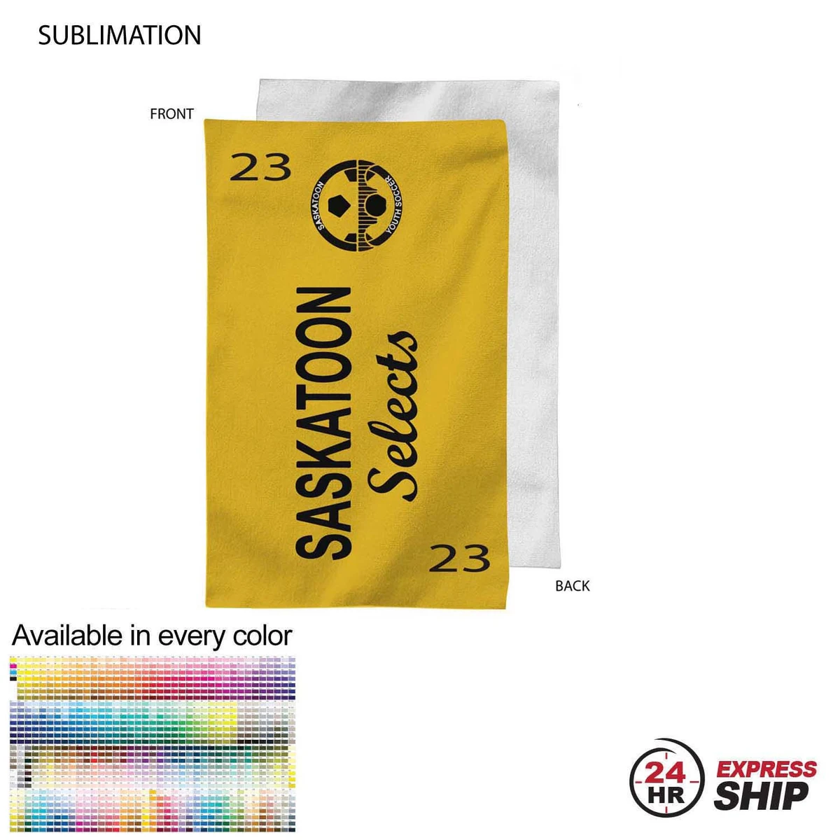 24 Hr Express Ship - Team Towel in Plush and Soft Velour Terry Cotton Blend, 12x18, Sublimated 1
