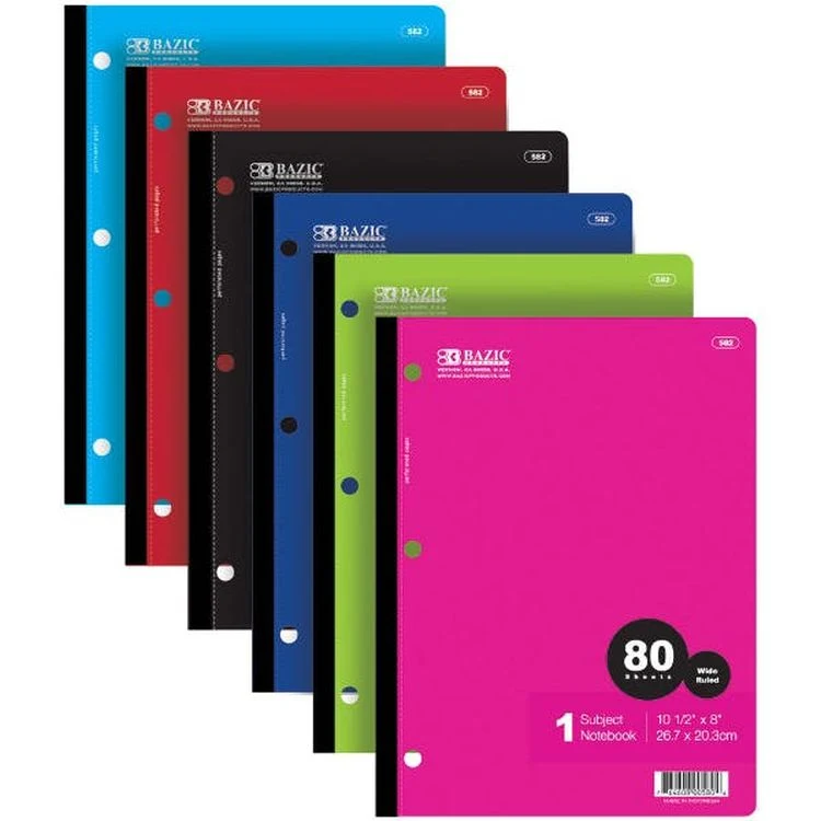 1 Subject Wide Ruled Wireless Notebook - 80 Sheets 6 Colors 1