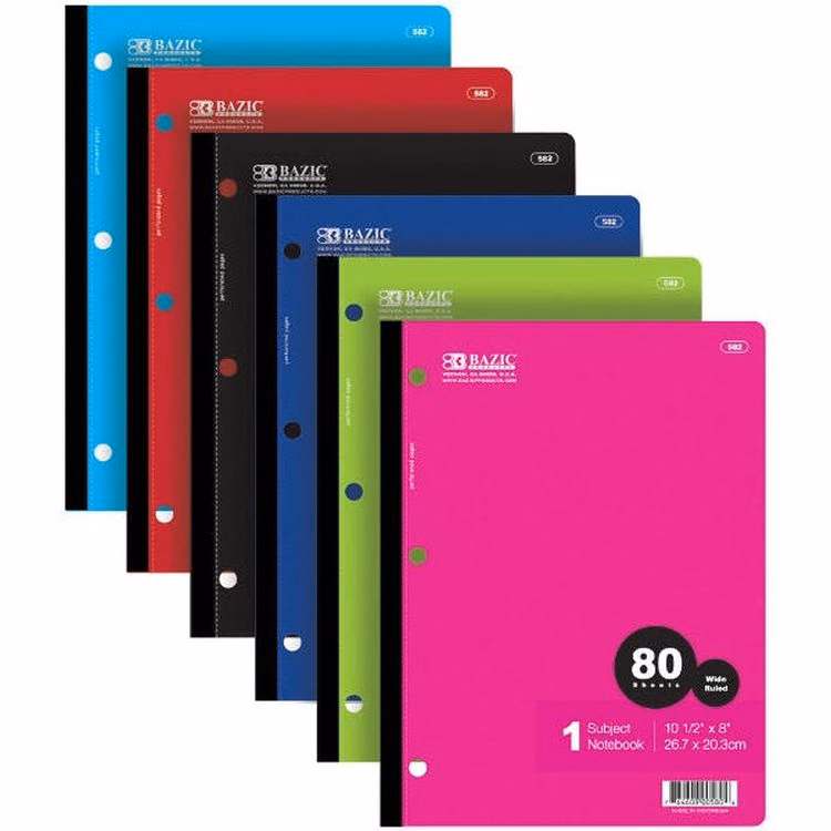 1 Subject Wide Ruled Wireless Notebook - 80 Sheets 6 Colors