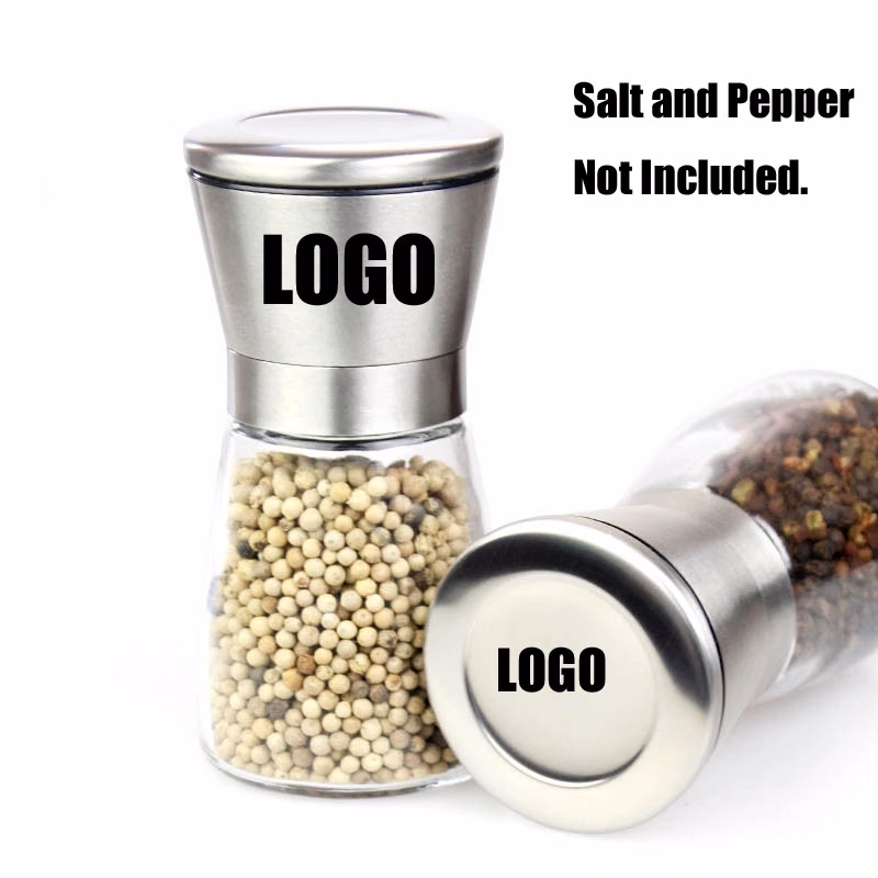 Custom Stainless Steel and glass bottle Pepper or Salt Mill