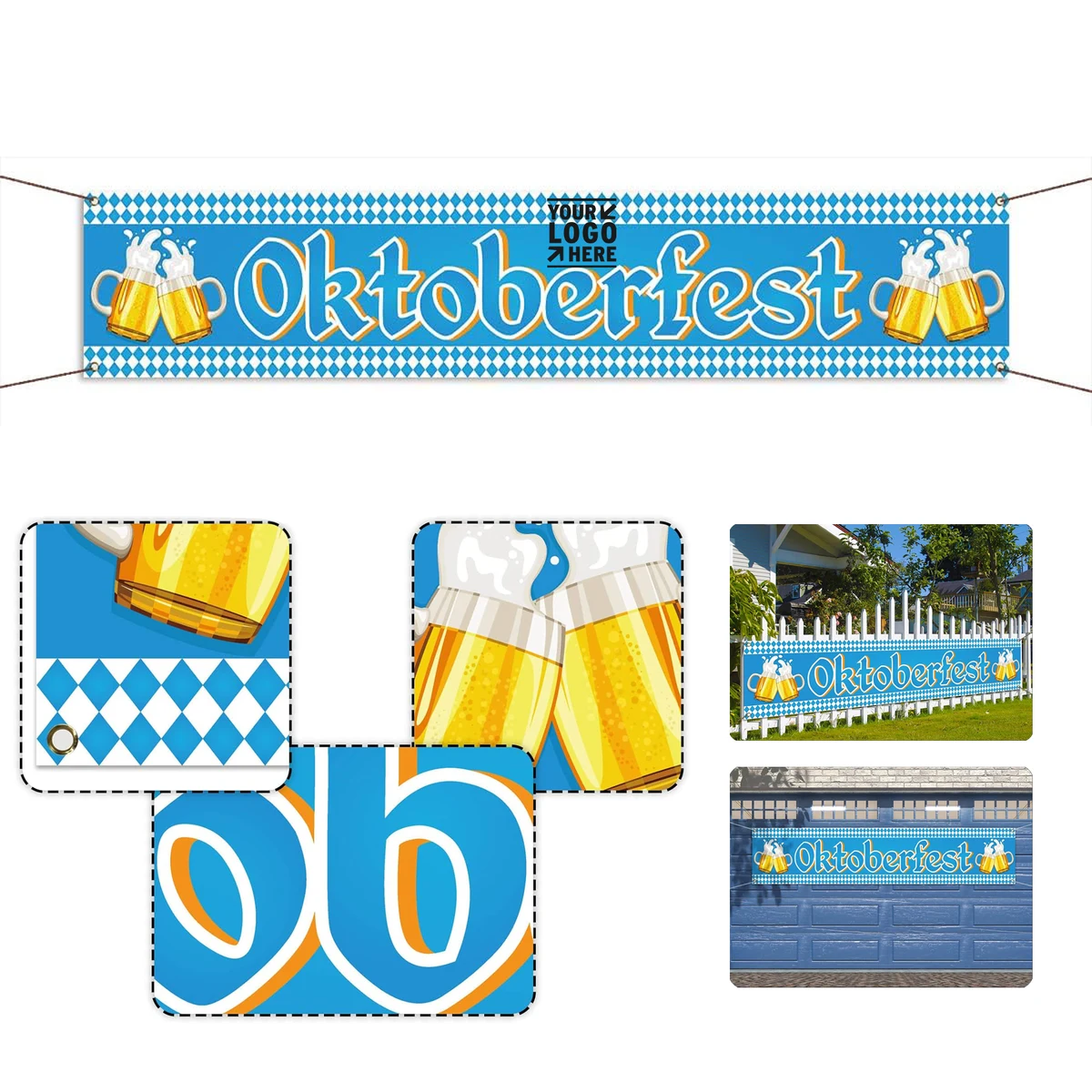 98.4"x19.2"German October Fest Themed Party Decoration Blue Bavarian Flag Oktoberfest Fence Banner 1