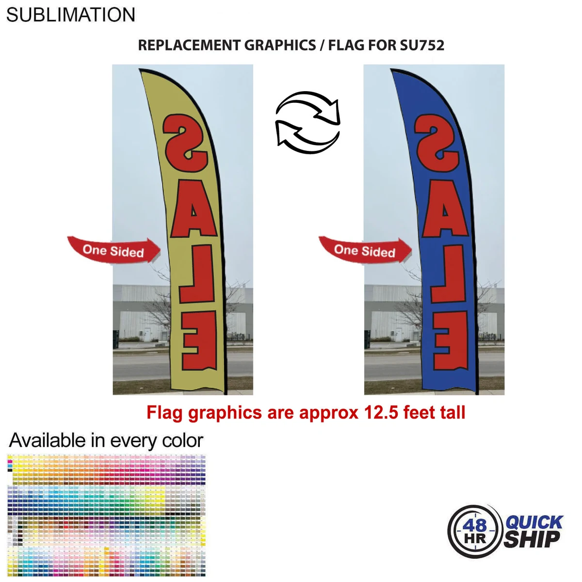48 Hr Quick Ship - Replacement Flag for 15' Large Feather Flag Kit, Full Color Graphics One Side 1