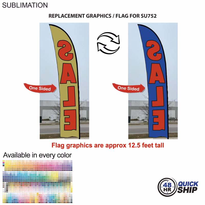48 Hr Quick Ship - Replacement Flag for 15' Large Feather Flag Kit, Full Color Graphics One Side