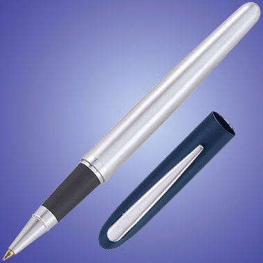 ROLLERBALL PEN W/ BLUE CAP & SILVER BARREL