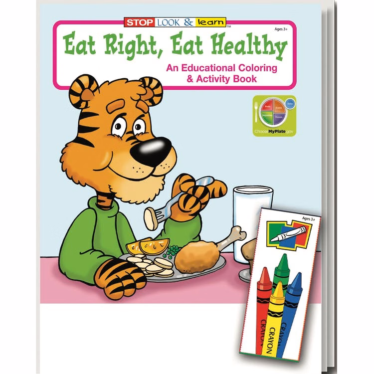 Eat Right Eat Healthy Coloring Book Sets - 4 Pack Crayons Ages 3-11