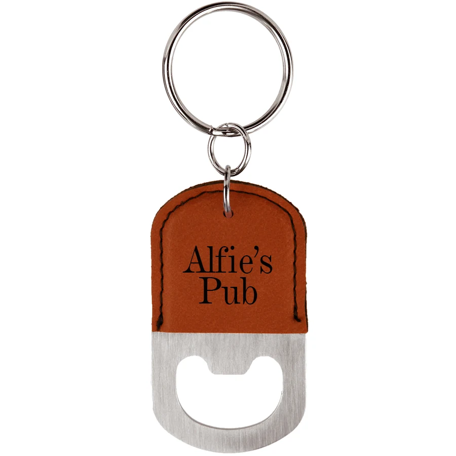 Oval Rawhide Leatherette Bottle Opener Keychain 1