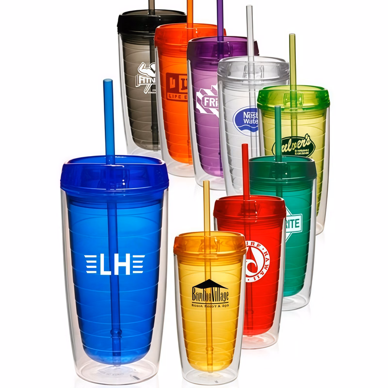 16 oz. Double Wall Acrylic Tumblers With Straw