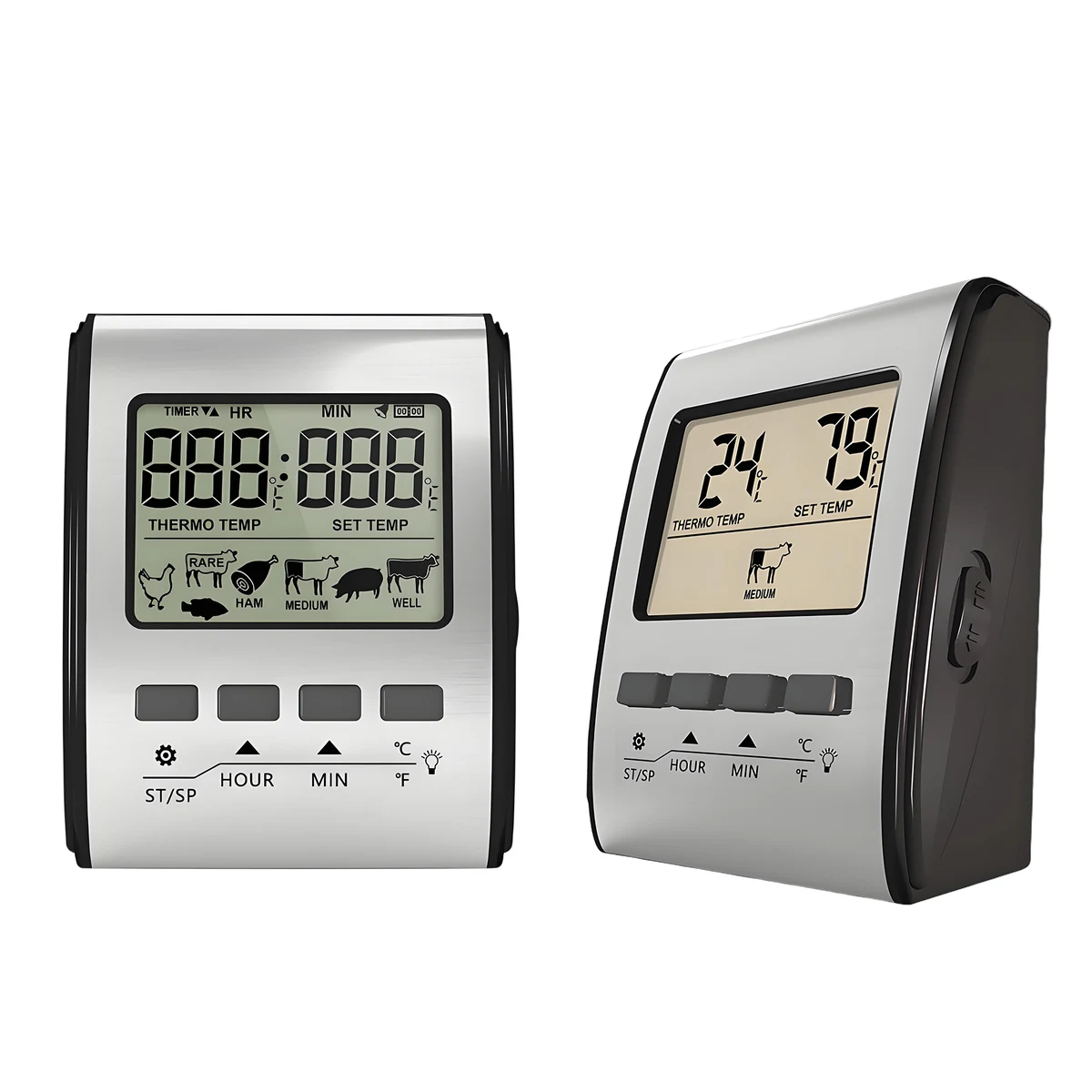 Smart BBQ Meat Thermometer Timer with Temperature Alarm, Stainless Steel Panel. 1