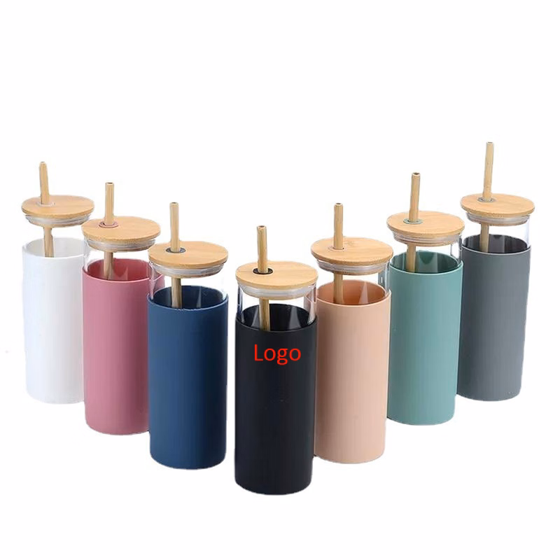 20oz Glass Tumbler with Silicone Sleeve, Bamboo Lid, and Straw