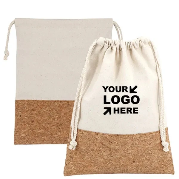 Promotional Cotton And Cork Drawstring Bag - 10" x 6" 1