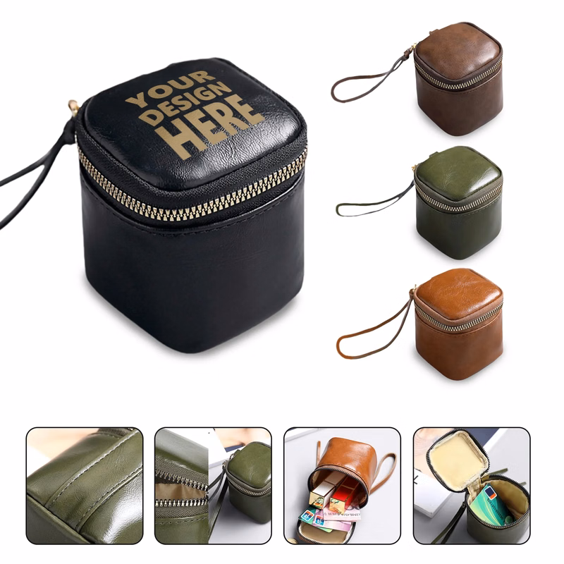 Small Waxed Leather Organizer Pouch