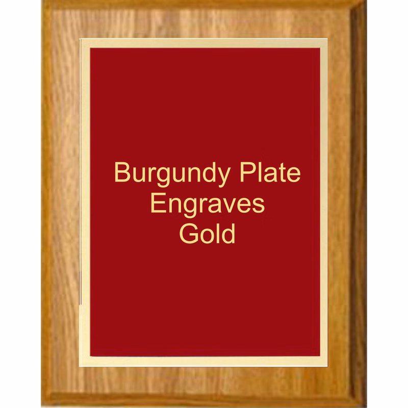 5" x 7" Oak Finish Plaque with a Gold Border Burgundy Simplicity Plaque Plate