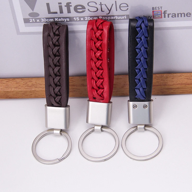 Hand Knit Leather String Keychain 1