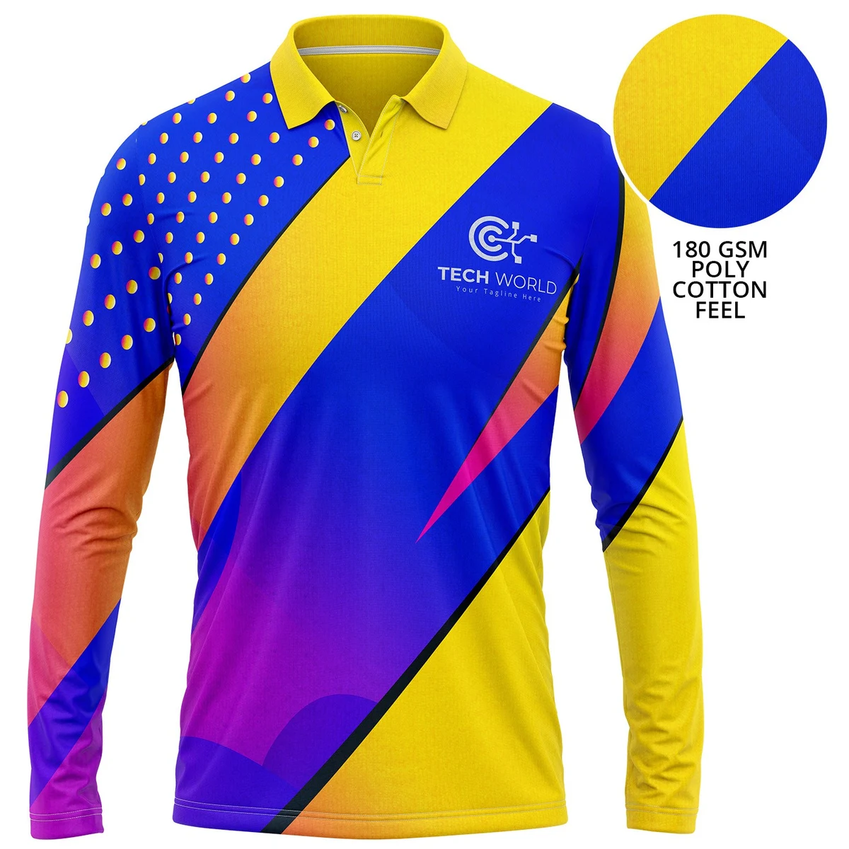 Unisex 180 GSM Jersey Knit Cotton Feel Sublimation Long Sleeve Polo T-shirt 1
