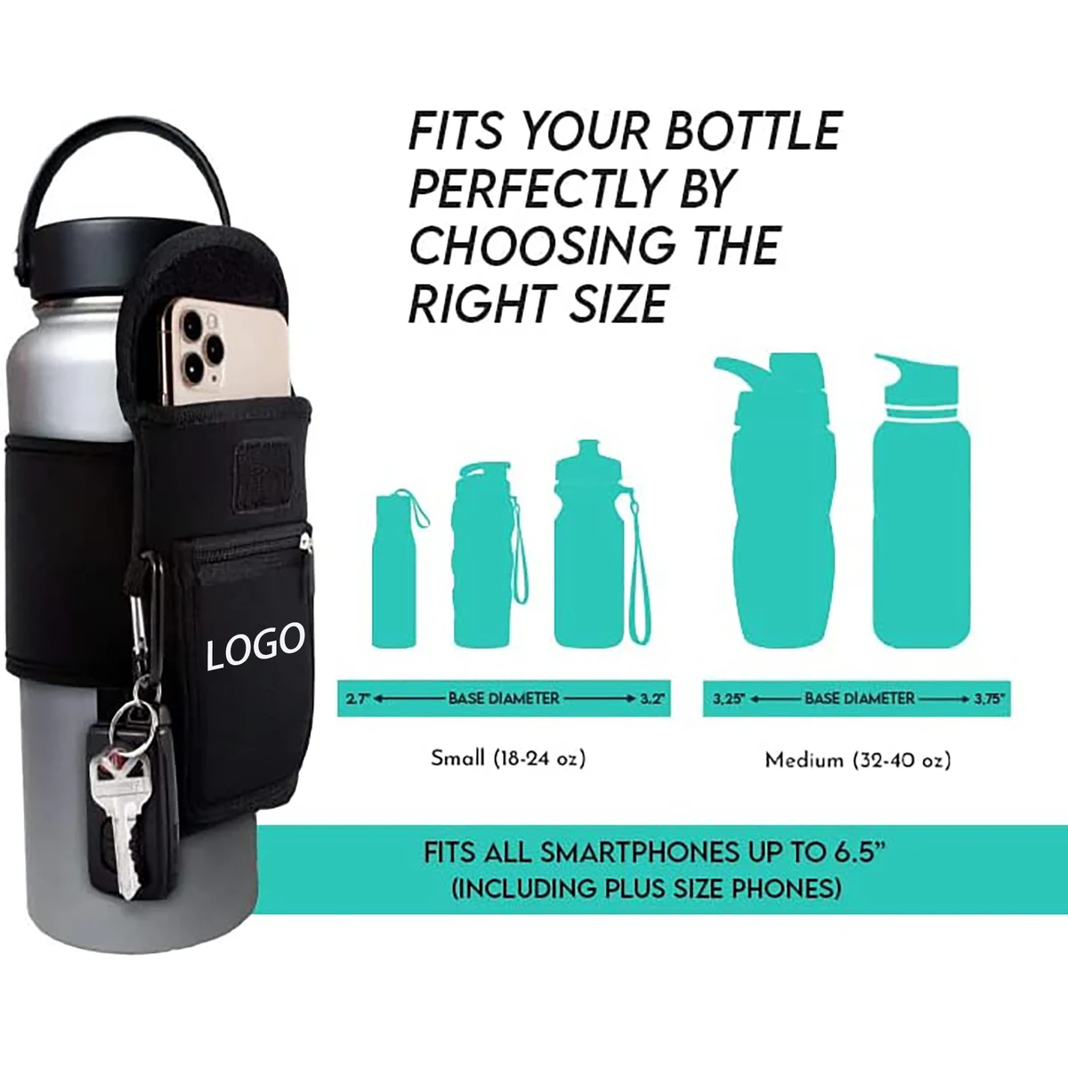 Gym Water Bottle Pouch for Running/ Walking/ Cell Phone/ Cards/ Key 1