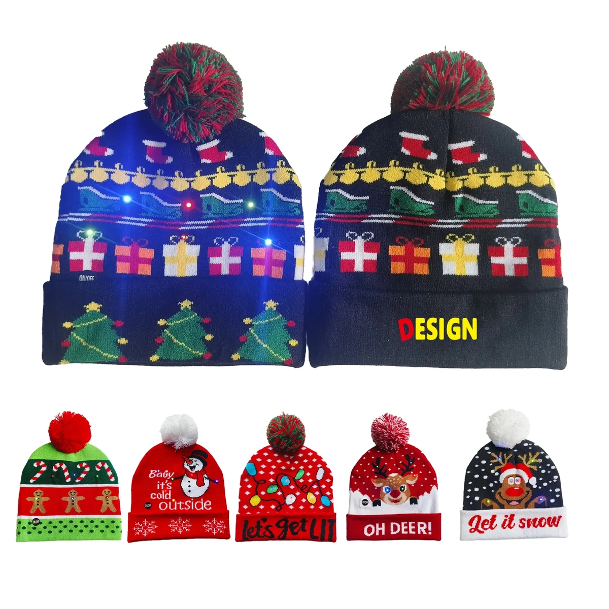 LED Xmas Sweater Hat Winter Christmas Beanie Knitted 1