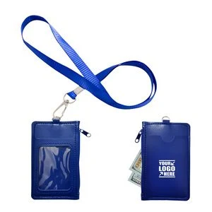 Elegant PU Leather Card Case With 1 Side Zipper Pocket And Lanyard 1