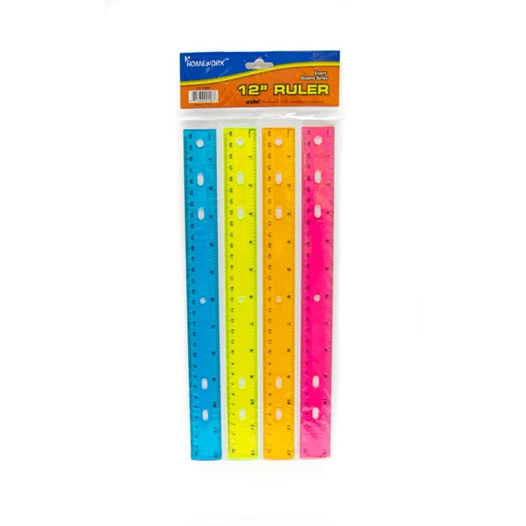 12" Rulers - Plastic 4 Pack Assorted Colors 1